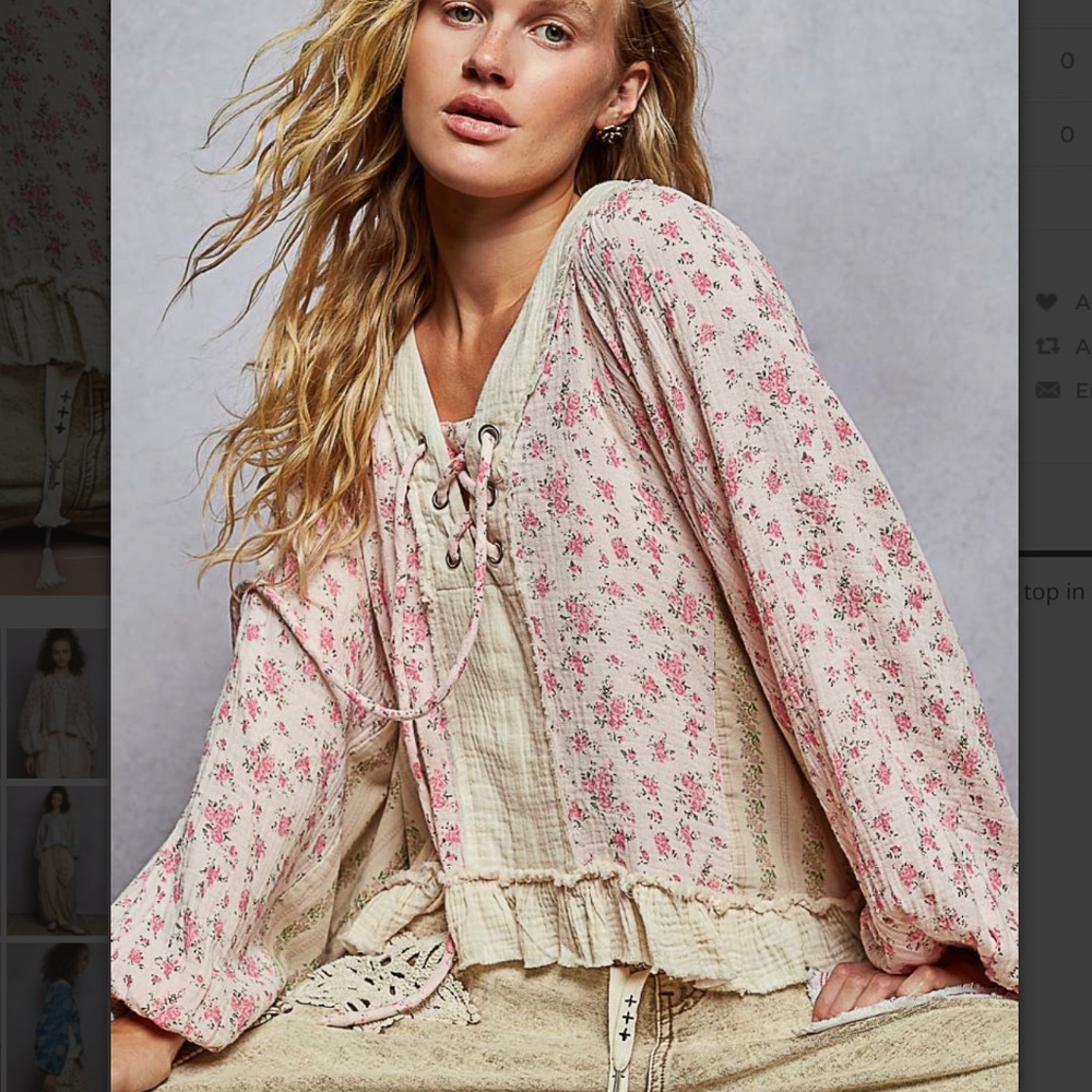 POL “ Lucy 2 “ POL V-Neck Woven Top with Ruffle Hem 28 - Picture 2 of 7